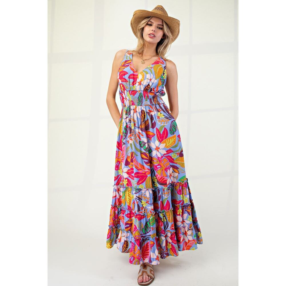 EASEL PRINTED FLORAL BLOSSOM MAXI DRESS - SIZE SMALL